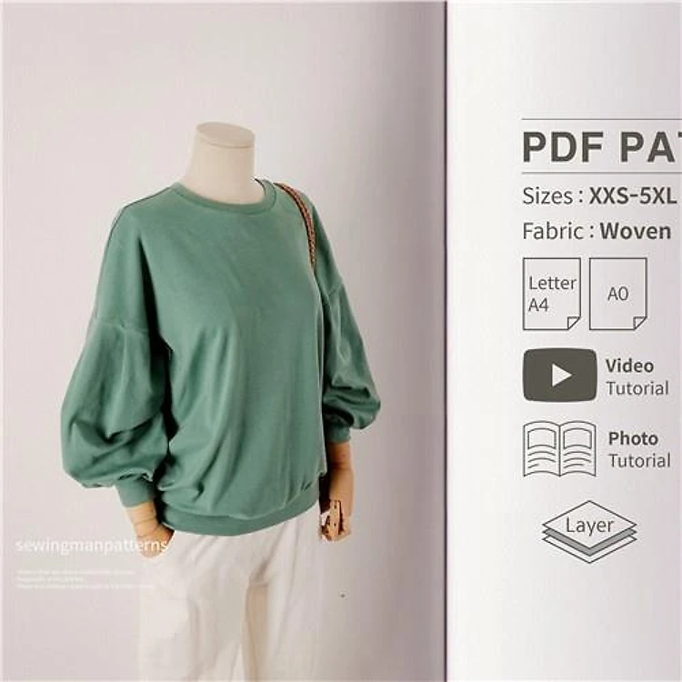 Drop Shoulder Puff Sleeve Oversized T-Shirts For Women PDF Sewing Pattern