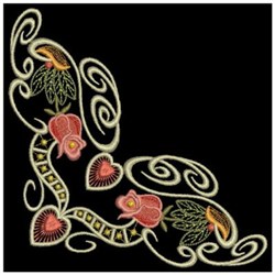 Rose Hearts Corner Embroidery Design | EmbroideryDesigns.com