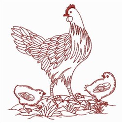 Chicken Redwork File Redwork Chicken Family Embroidery Design | EmbroideryDesigns.com