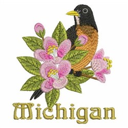 Michigan Bird & Flower Embroidery Design | EmbroideryDesigns.com