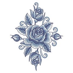 Delft Blue Roses Diamond Embroidery Design | EmbroideryDesigns.com