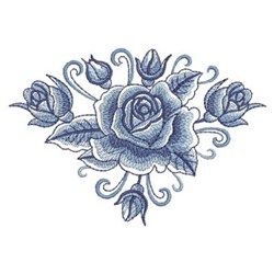 Delft Blue Roses Corner Embroidery Design | EmbroideryDesigns.com