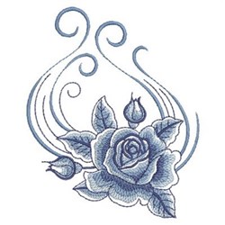 Delft Blue Roses Swirl Embroidery Design | EmbroideryDesigns.com