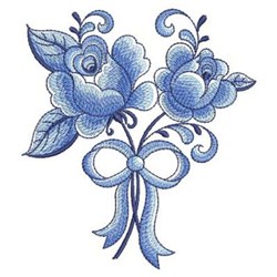 Delft Blue Roses Bouquet Embroidery Design | EmbroideryDesigns.com