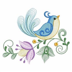 Embroderd Ripple Design Rippled Bird And Blooms Embroidery Design | EmbroideryDesigns.com