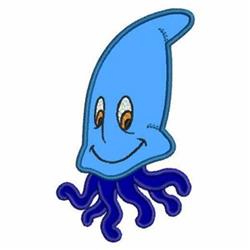 Applique octopus with a light blue body, deep blue tentacles, and a smiling face, featuring a cartoonish style.
