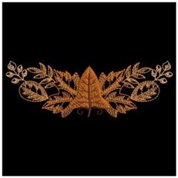 Intricate leaf motif in warm orange tones with floral accents and swirling tendrils, perfect for autumn decor.