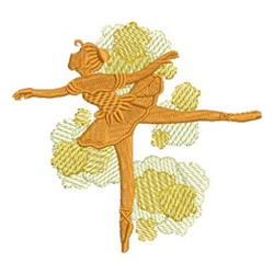 Applique ballet dancer in orange-brown pose against a floral yellow and green background, perfect for children's items.