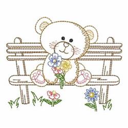 bear beginner-friendly machine embroidery - Bear on Bench for reusable tote bags