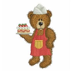 detailed bear machine embroidery pattern - Bear with Cake perfect for kitchen aprons