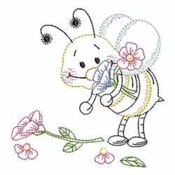 Cartoonish bee holding a flower, bright colors, cheerful expression, perfect for springtime.