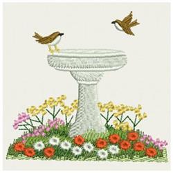 Bird Bath - 4x4 bird detailed machine embroidery design for outdoor garden flags