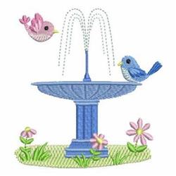 beginner-friendly spring bird machine embroidery pattern - Bird Bath for patchwork quilt blocks