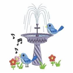 beginner-friendly summer bird machine embroidery pattern - Bird Bath for kitchen tea towels