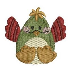 Cute bird with a green body, red wings, and yellow beak, featuring a whimsical style perfect for spring.