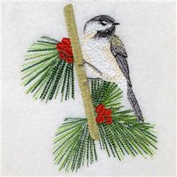 detailed christmas bird machine embroidery pattern - Black Capped Chickadee for decorative pillow covers