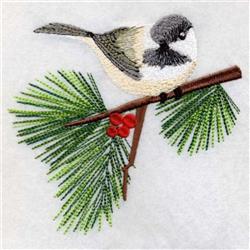 detailed christmas bird machine embroidery pattern - Black Capped Chickadee for reusable tote bags