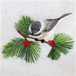 bird detailed machine embroidery - Black Capped Chickadee perfect for kitchen aprons