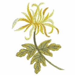 Realistic flower with bright yellow petals and flowing shape, paired with green leaves in a balanced design.