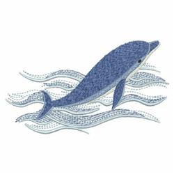 Colorful blue dolphin leaps over playful waves, showcasing shades of blue in this vibrant design.