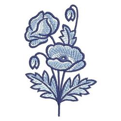 Floral design featuring two blue flowers with intricate details, surrounded by green leaves, perfect for spring decor.