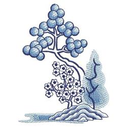 tree detailed machine embroidery - Blue Willow Trees perfect for kitchen tea towels