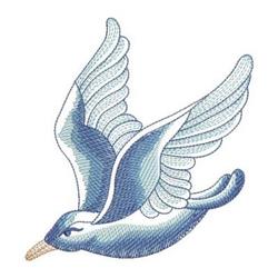 Realistic bluebird in flight with vibrant blue feathers, showcasing smooth wings and intricate stitching details.