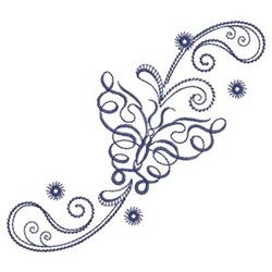 Bluework Butterfly Border - 4x4 butterfly redwork embroidery design for reusable tote bags