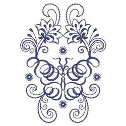 Bluework Jacobean Butterfly - 4x4 butterfly redwork embroidery design for decorative pillow covers