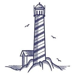 beginner-friendly lighthouse redwork machine embroidery pattern - Bluework Lighthouses for kitchen aprons