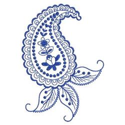 Bluework Paisley - 4x4 leaf redwork machine embroidery design for Table Linens