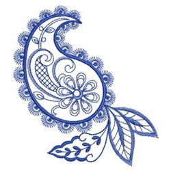 beginner-friendly leaf redwork machine embroidery pattern - Bluework Paisley for reusable tote bags