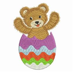Colorful Applique brown bear joyfully emerging from a pastel egg, ideal for playful Easter decor.