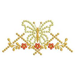 Whimsical applique butterfly with intricate green swirls and vibrant red flowers, showcasing nature's beauty.