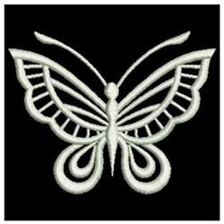 Elegant butterfly with delicate line work, soft white on a black background, suitable for modern embroidery.