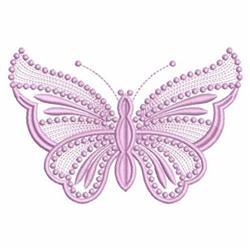 Delicate butterfly in pink, featuring intricate lines and pearl embellishments, perfect for feminine designs.
