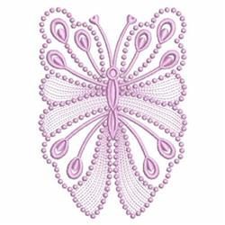 Delicate butterfly with soft pink hues and intricate bead-like patterns, showcasing elegant embroidery design.