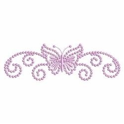 Elegant butterfly with swirls and pearl accents in soft pink, ideal for quilting embellishment.