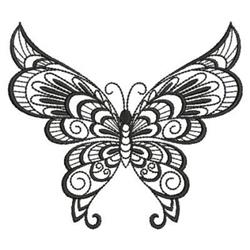 Intricate butterfly with detailed wings featuring elegant curves and spirals, perfect for quilting.