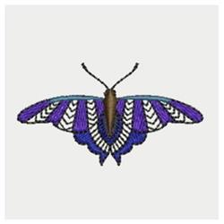 Vibrant butterfly with detailed purple wings and striped patterns, showcasing symmetrical beauty in embroidery.