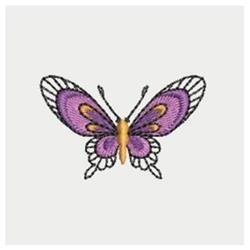 Applique butterfly with vibrant purple wings, detailed black outlines, and a striking yellow body.