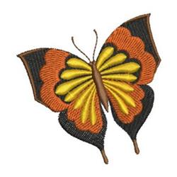 Vibrant butterfly in orange, yellow, and black with detailed embroidery, perfect for decorative projects.