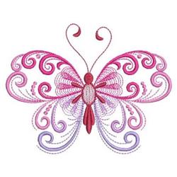 Colorful butterfly with pink and purple hues, intricately detailed with whimsical swirls, perfect for quilting.