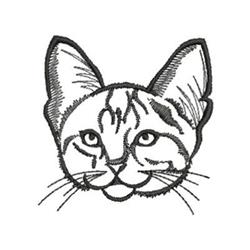 Minimalist cat head line art with bold stripes and pointed ears, perfect for machine embroidery.