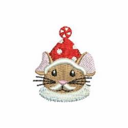 Playful cat face with a red party hat, pink ears, and cheerful expression, perfect for holiday decor.