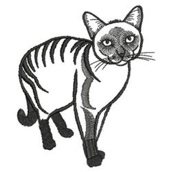 Stylized line art cat with detailed fur, expressive eyes, and prominent stripes in black and white.