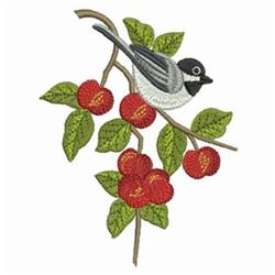 detailed bird machine embroidery pattern - Chickadee & Cherries for decorative pillow covers