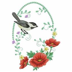 detailed bird machine embroidery pattern - Chickadee Oval for festive table runners