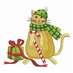 detailed christmas kitten machine embroidery pattern - Christmas Kitten for kitchen tea towels