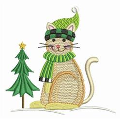 detailed christmas kitten machine embroidery pattern - Christmas Kitty Cat for reusable tote bags